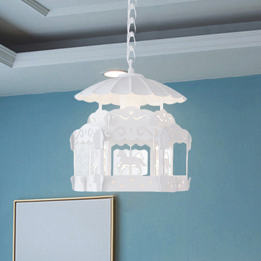 Merry-Go-Round Pendant Light: Creative Metal Suspension In White For Bedroom