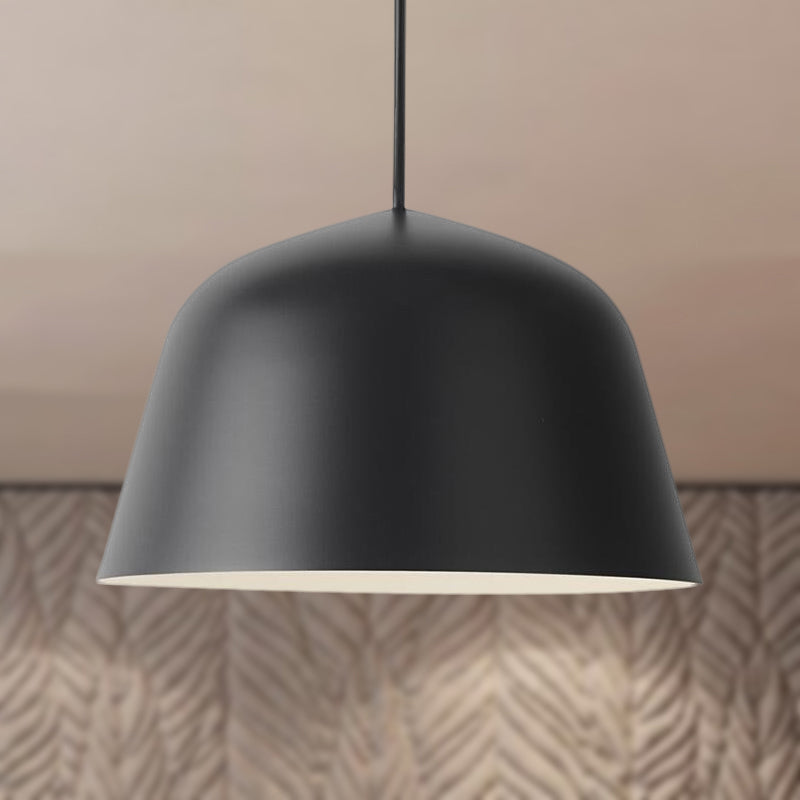 Nordic Style Dome Hanging Shade Ceiling 1 Light Metal Pendant Lamp in Black/Green for Bedroom