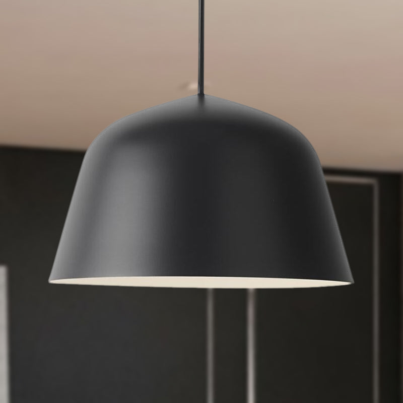 Nordic Style Dome Hanging Shade Ceiling 1 Light Metal Pendant Lamp in Black/Green for Bedroom