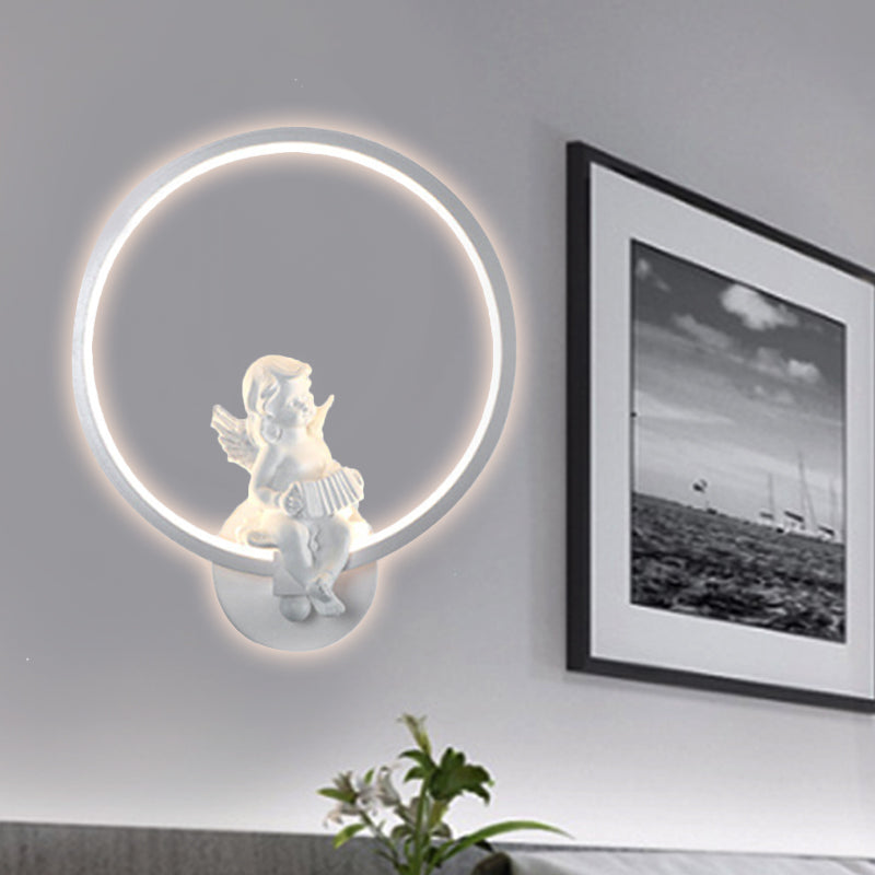 Art Ring Sconce Light: Little Angel Metal Resin Wall Lamp For Bedroom Bathroom Mirror