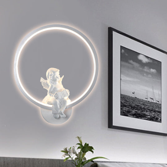 Art Ring Sconce Light: Little Angel Metal Resin Wall Lamp For Bedroom Bathroom Mirror