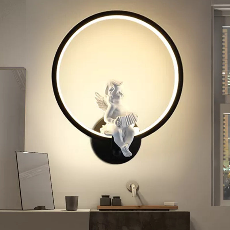 Art Ring Sconce Light: Little Angel Metal Resin Wall Lamp For Bedroom Bathroom Mirror