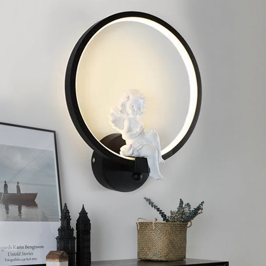 Art Ring Sconce Light: Little Angel Metal Resin Wall Lamp For Bedroom Bathroom Mirror