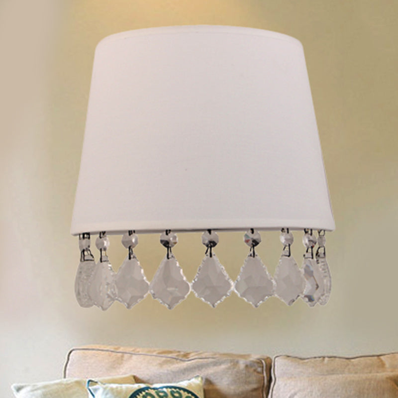 Stylish Crystal White Wall Lamp For Bedside - Modern Half-Drum Light