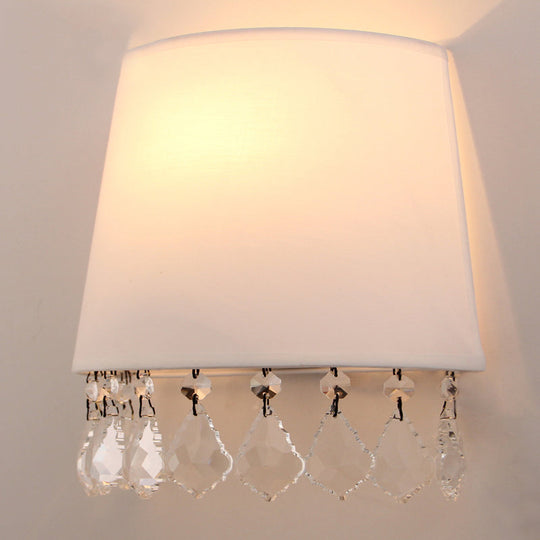 Stylish Crystal White Wall Lamp For Bedside - Modern Half-Drum Light