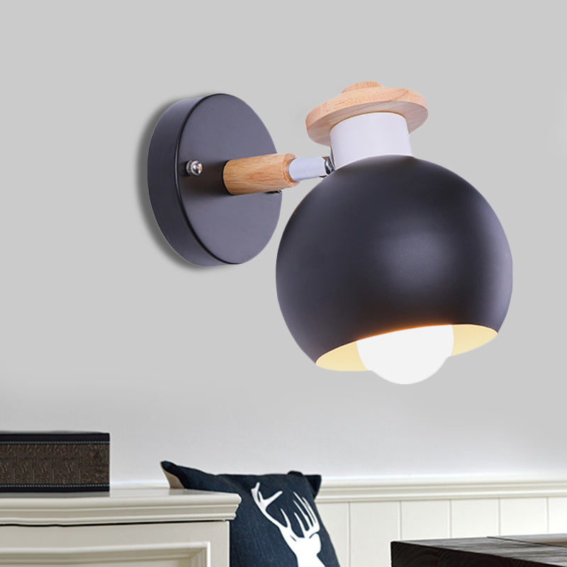 Rotatable Monochrome Orb Sconce Nordic Style Metal Wall Light For Study Room Black