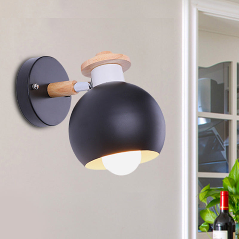 Rotatable Monochrome Orb Sconce Nordic Style Metal Wall Light For Study Room