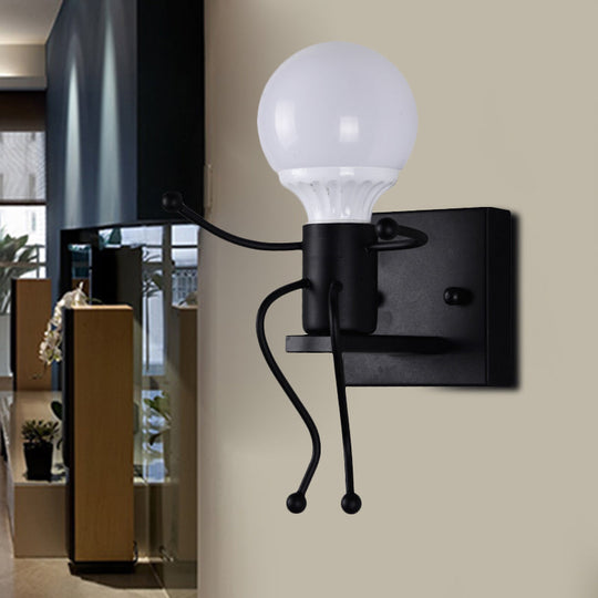 Modern Metal Little Robot Wall Light With Bare Bulb For Hallway And Bathroom