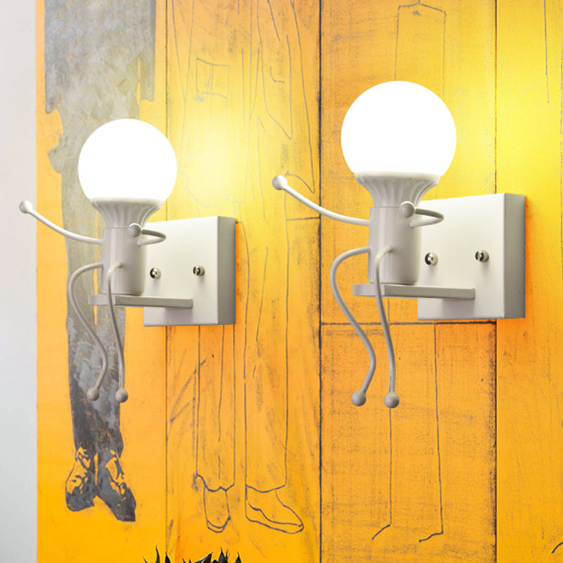 Modern Metal Little Robot Wall Light With Bare Bulb For Hallway And Bathroom