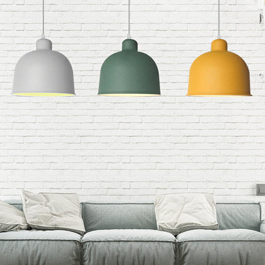 Macaron Style Metal Pendant Light For Dining Room - Single Head Bowl Shape Hanging Lamp