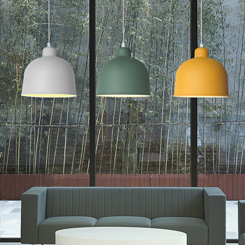 Macaron Style Metal Pendant Light For Dining Room - Single Head Bowl Shape Hanging Lamp