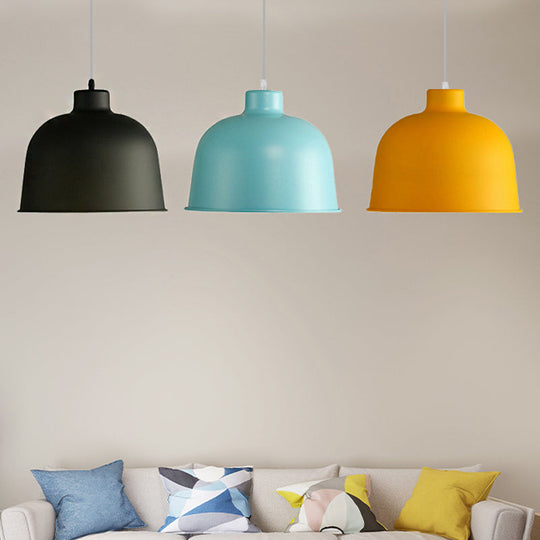 Macaron Style Metal Pendant Light For Dining Room - Single Head Bowl Shape Hanging Lamp