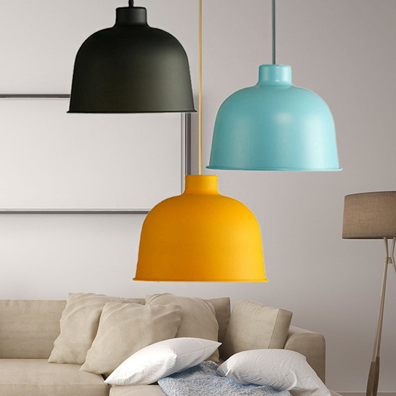 Macaron Style Metal Pendant Light For Dining Room - Single Head Bowl Shape Hanging Lamp