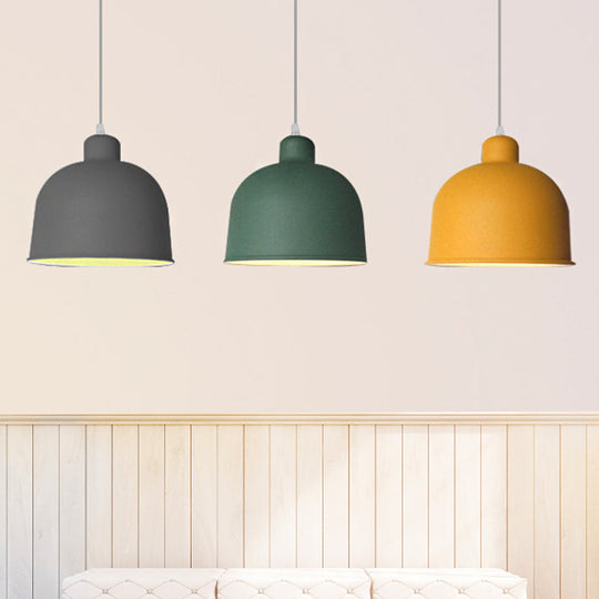 Macaron Style Metal Pendant Light For Dining Room - Single Head Bowl Shape Hanging Lamp