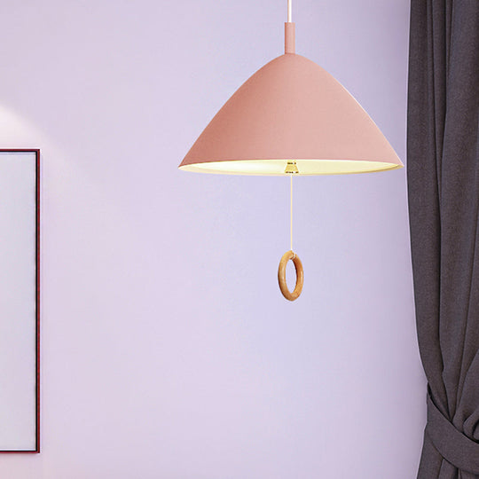 Conical Pendant Lamp: Minimalistic Metal And Macaron Design For Living Room Pink