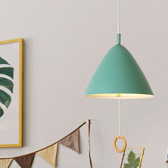 Conical Pendant Lamp: Minimalistic Metal And Macaron Design For Living Room Green