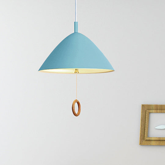 Conical Pendant Lamp: Minimalistic Metal And Macaron Design For Living Room Blue