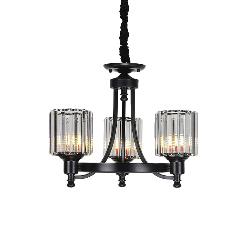 Vintage Black/Gold Chandelier Lamp - Stylish Crystal & Metal 3/6 Head Hanging Lighting With Cylinder