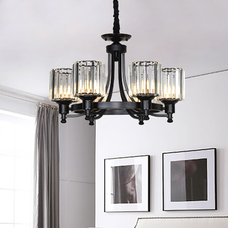 Vintage Black/Gold Chandelier Lamp - Stylish Crystal & Metal 3/6 Head Hanging Lighting With Cylinder