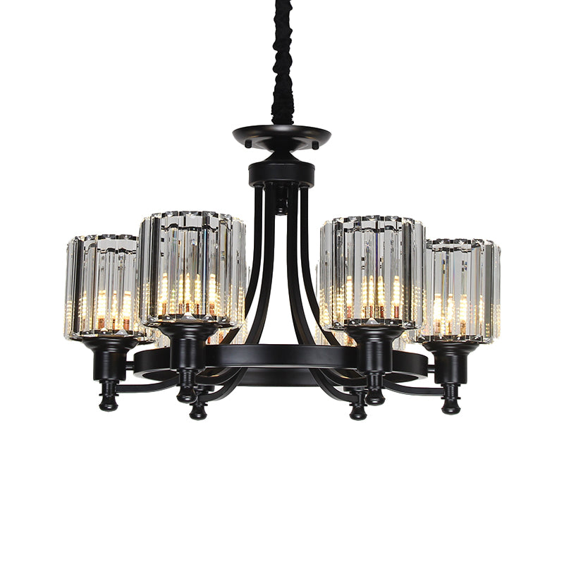 Vintage Black/Gold Chandelier Lamp - Stylish Crystal & Metal 3/6 Head Hanging Lighting With Cylinder