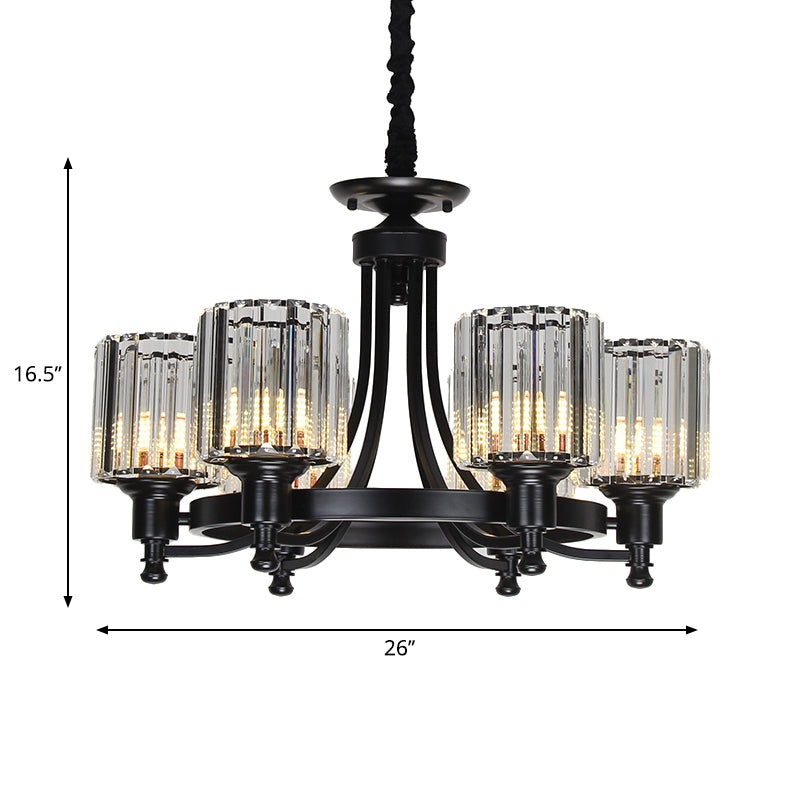 Vintage Black/Gold Chandelier Lamp - Stylish Crystal & Metal 3/6 Head Hanging Lighting With Cylinder