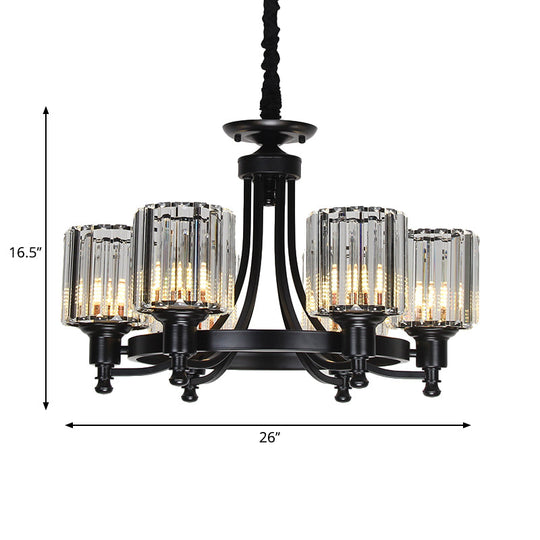 Vintage Black/Gold Chandelier Lamp - Stylish Crystal & Metal 3/6 Head Hanging Lighting With Cylinder