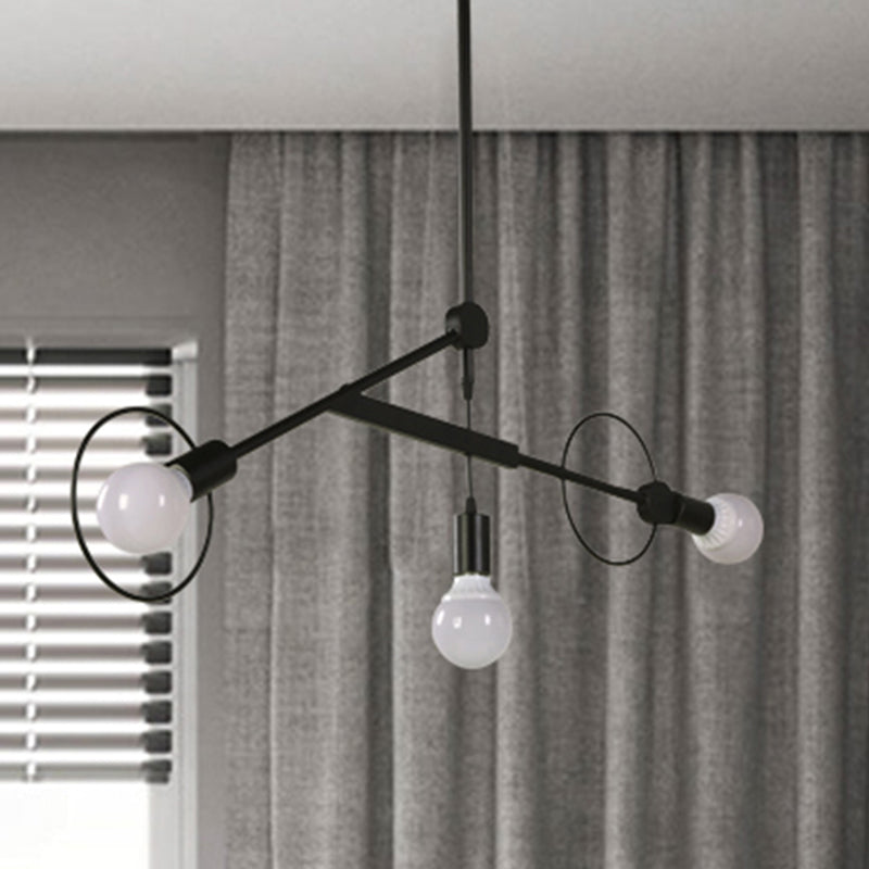 Minimalist Black Chandelier Pendant Light For Shops - 3 Bulb Metal Ceiling Fixture