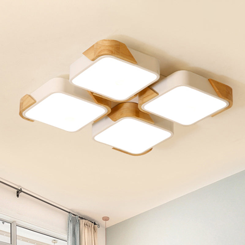 Acrylic 4-Square LED Ceiling Light: Nordic Style Flush Mount in Warm or White Light for Nursing Room