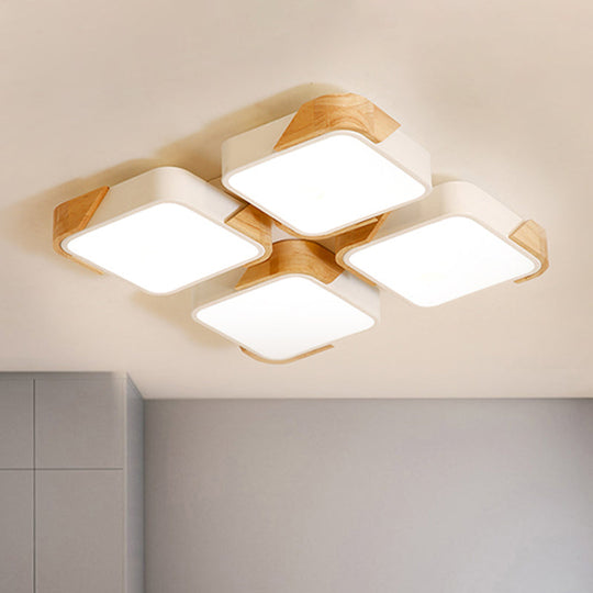 Acrylic 4-Square LED Ceiling Light: Nordic Style Flush Mount in Warm or White Light for Nursing Room