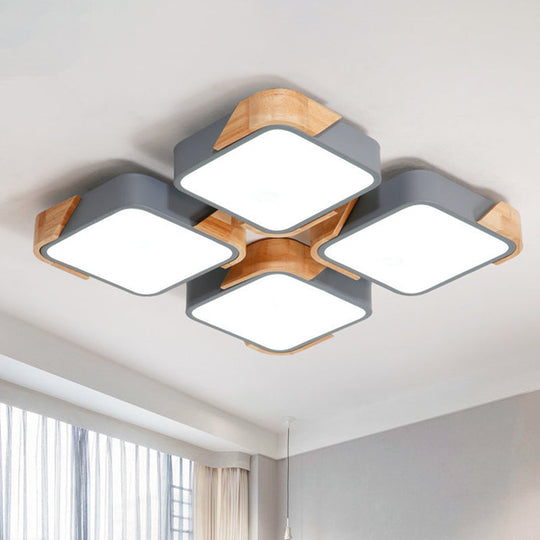 Acrylic 4-Square LED Ceiling Light: Nordic Style Flush Mount in Warm or White Light for Nursing Room