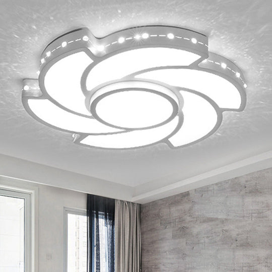 White Metal Tornado Flush Ceiling Light - Modern LED Lamp for Dining Room