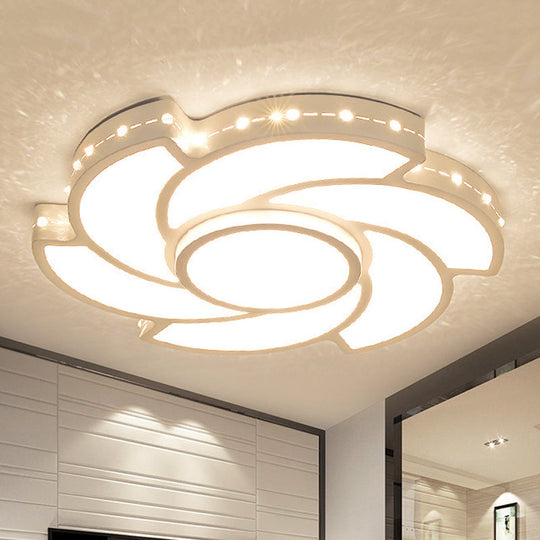 White Metal Tornado Flush Ceiling Light - Modern LED Lamp for Dining Room