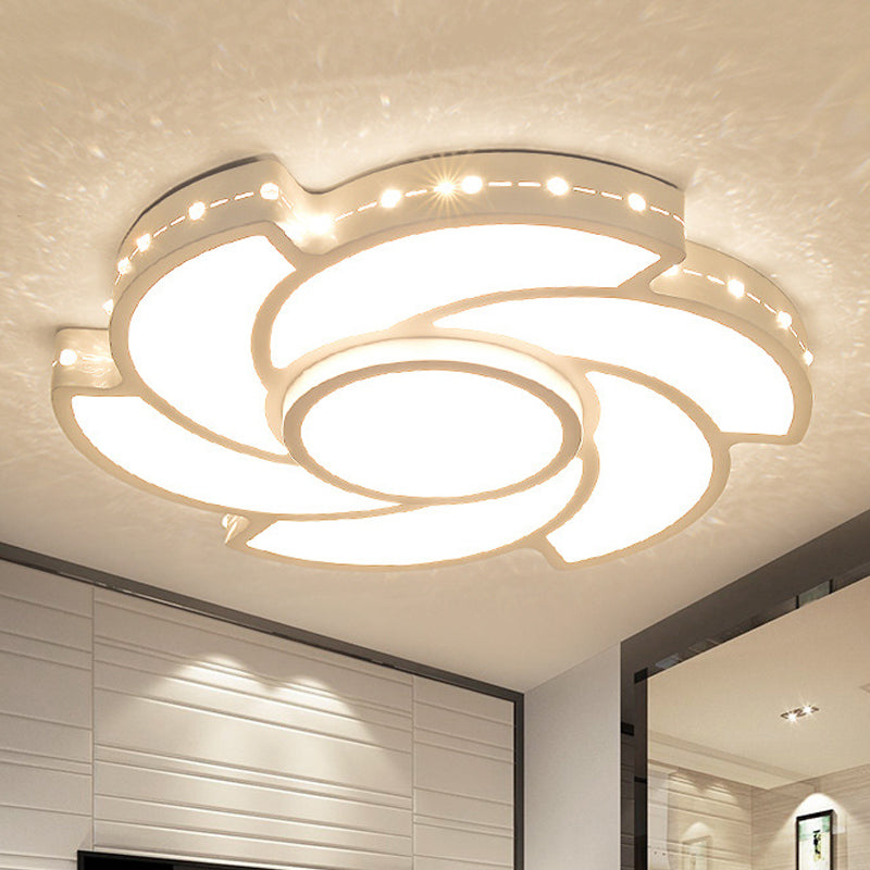 White Metal Tornado Flush Ceiling Light - Modern Led Lamp For Dining Room / 19 Third Gear