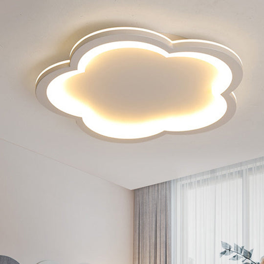 White Acrylic Flower Led Flush Mount Ceiling Lamp - Perfect For Kids Bedroom