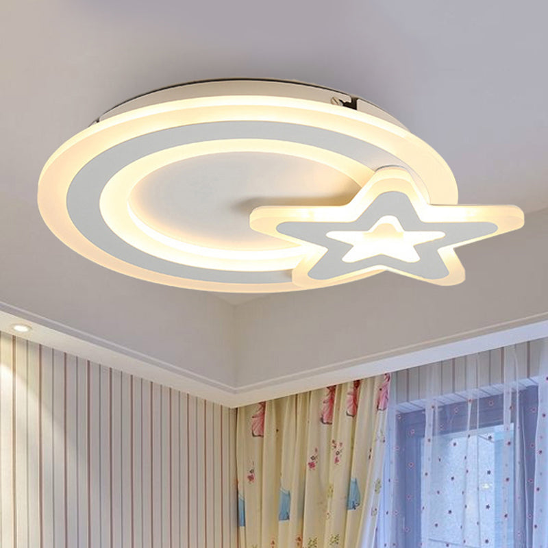 Ring&Star Kid Bedroom LED Ceiling Light, Lovely Acrylic Flush Lamp, White