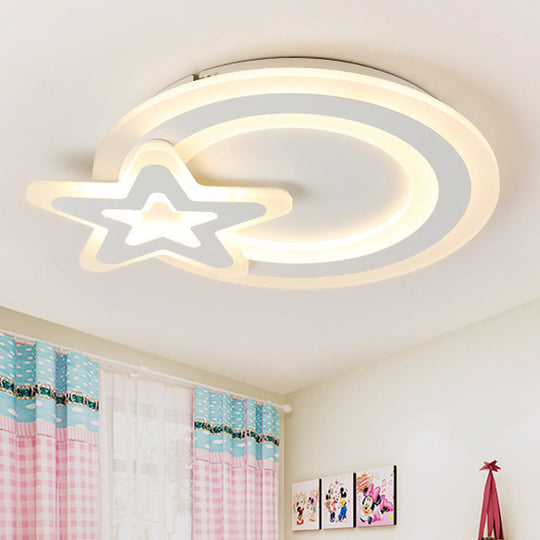 Ring&Star Kid Bedroom LED Ceiling Light, Lovely Acrylic Flush Lamp, White