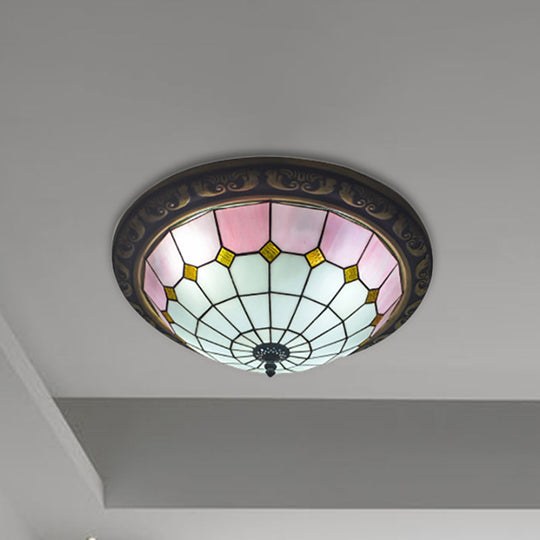 Traditional Tiffany Style Pink/Blue Ceiling Lamp with 19.5 Inch Lattice Bowl