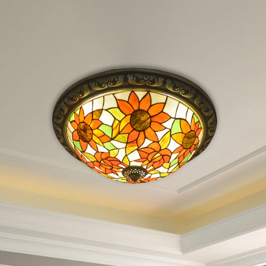 Rustic Stained Glass Sunflower Ceiling Light In Multicolor Options For Dining Room Tiffany Décor