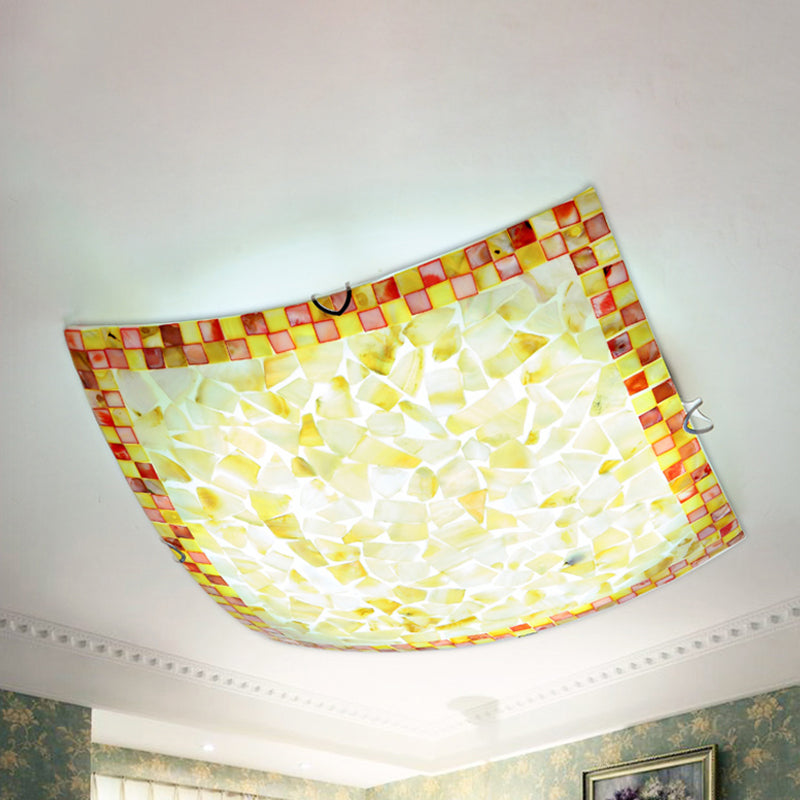 Tiffany Mosaic Led Ceiling Lamp - Beige/White/Light Gray 12/16 W Curved Square Mount Ideal For