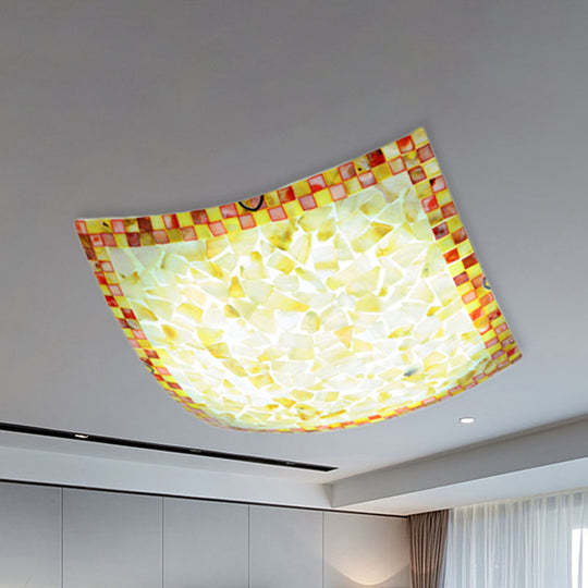 Curved Shell Ceiling Light with Tiffany Mosaic Design and LED - 12"/16" for Corridor