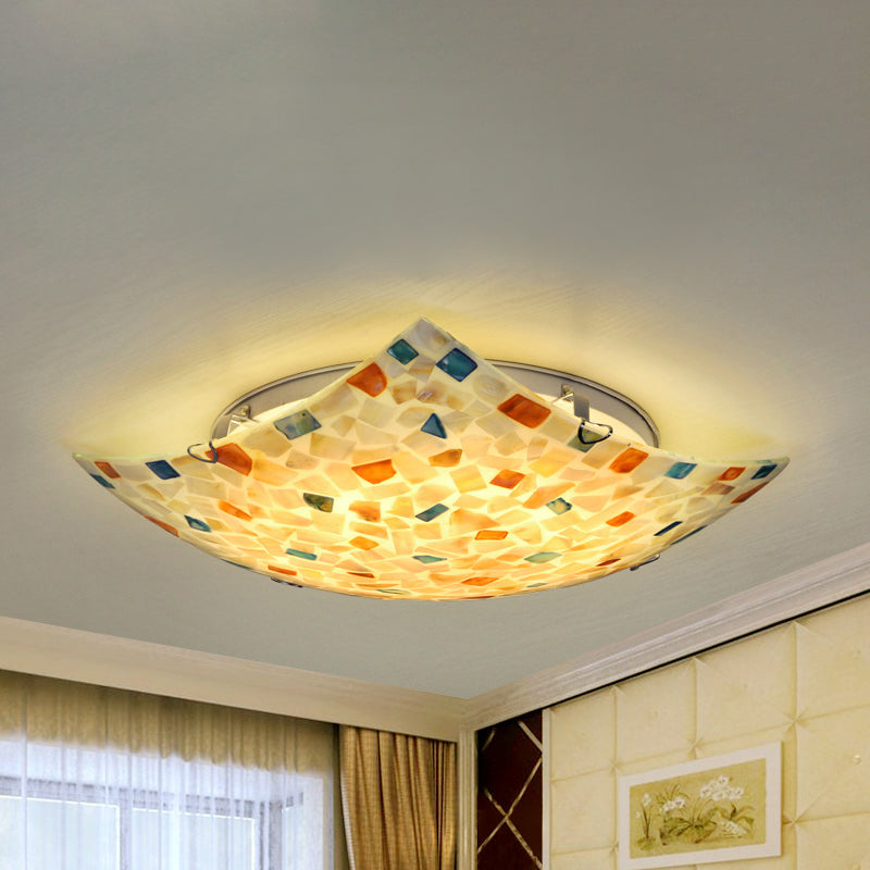 Curved Shell Ceiling Light with Tiffany Mosaic Design and LED - 12"/16" for Corridor