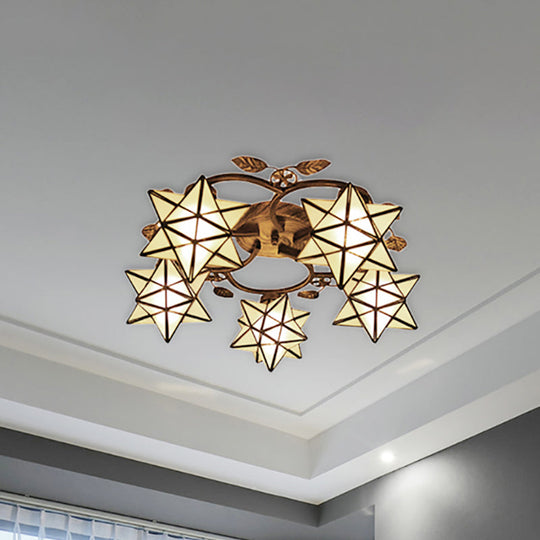 Traditional Clear Tiffany Glass Flush Mount Ceiling Light - 8/5 Lights Starry Design in White for Dining Room