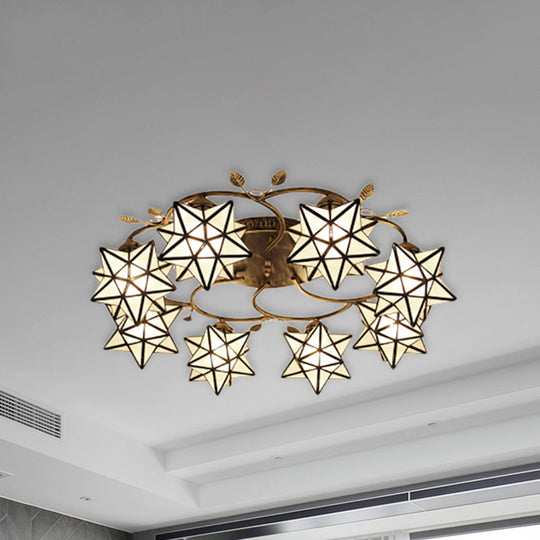 Traditional Clear Tiffany Glass Flush Mount Ceiling Light - 8/5 Lights Starry Design in White for Dining Room