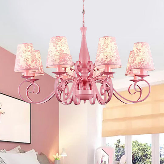 8-Head Tapered Shade Chandelier With Pink Metal Pendant For Hotel & Restaurant