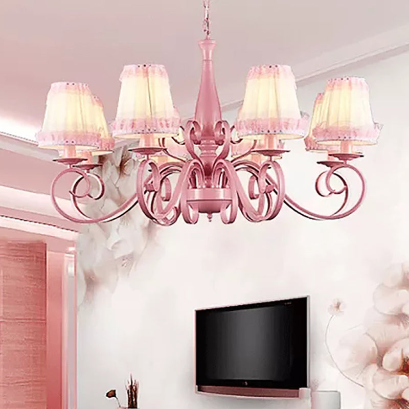 8-Head Tapered Shade Chandelier With Pink Metal Pendant For Hotel & Restaurant