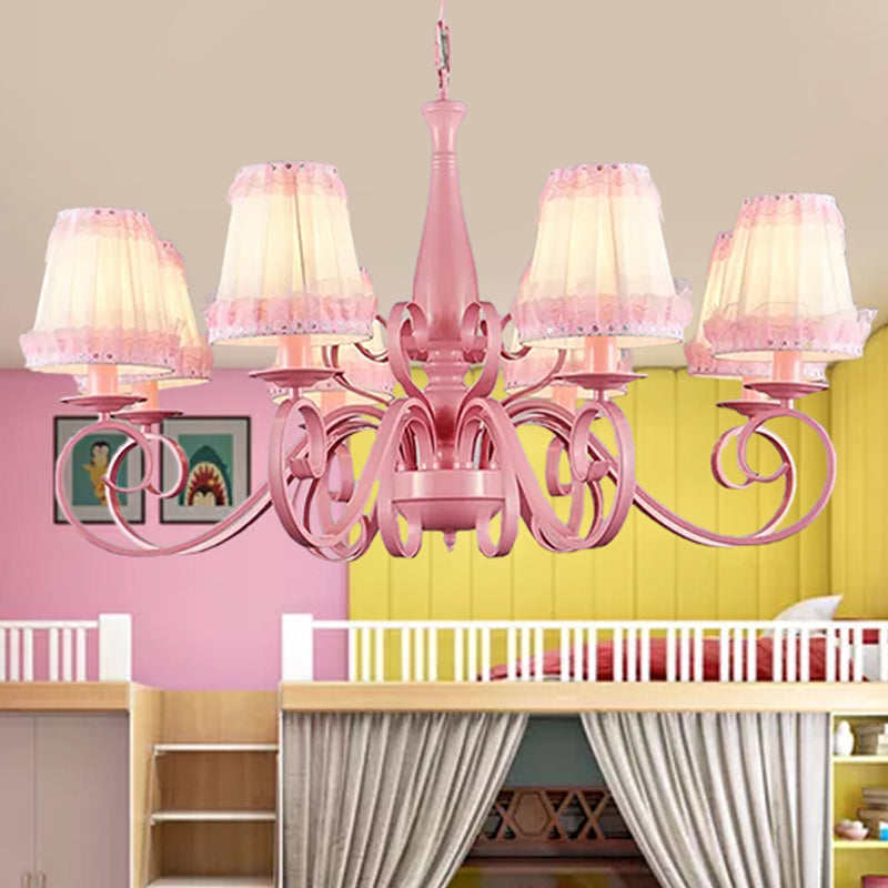 8-Head Tapered Shade Chandelier With Pink Metal Pendant For Hotel & Restaurant