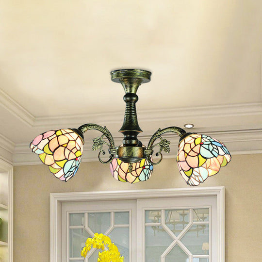 Antique Bronze Stained Glass Pendant Lighting: Leaf/Peacock Tail/Flower Tiffany Style 3/5 Lights 3 /