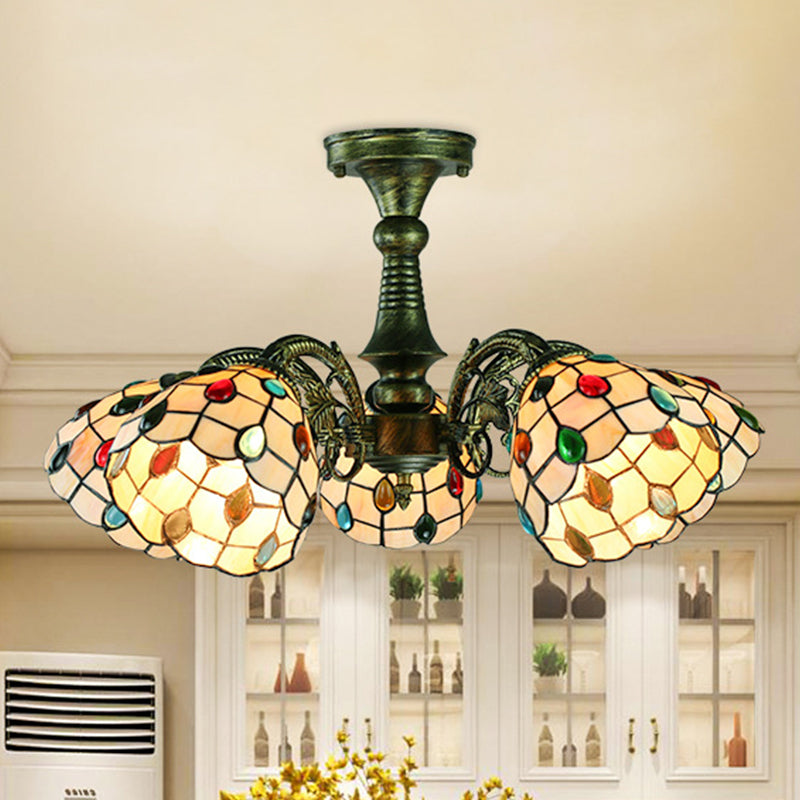 Antique Bronze Stained Glass Pendant Lighting: Leaf/Peacock Tail/Flower Tiffany Style 3/5 Lights 5 /