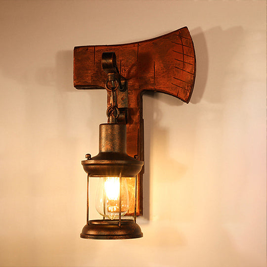 Coastal Clear Glass Lantern Sconce Light With Wooden Backplate - Rustic One-Light Fixture