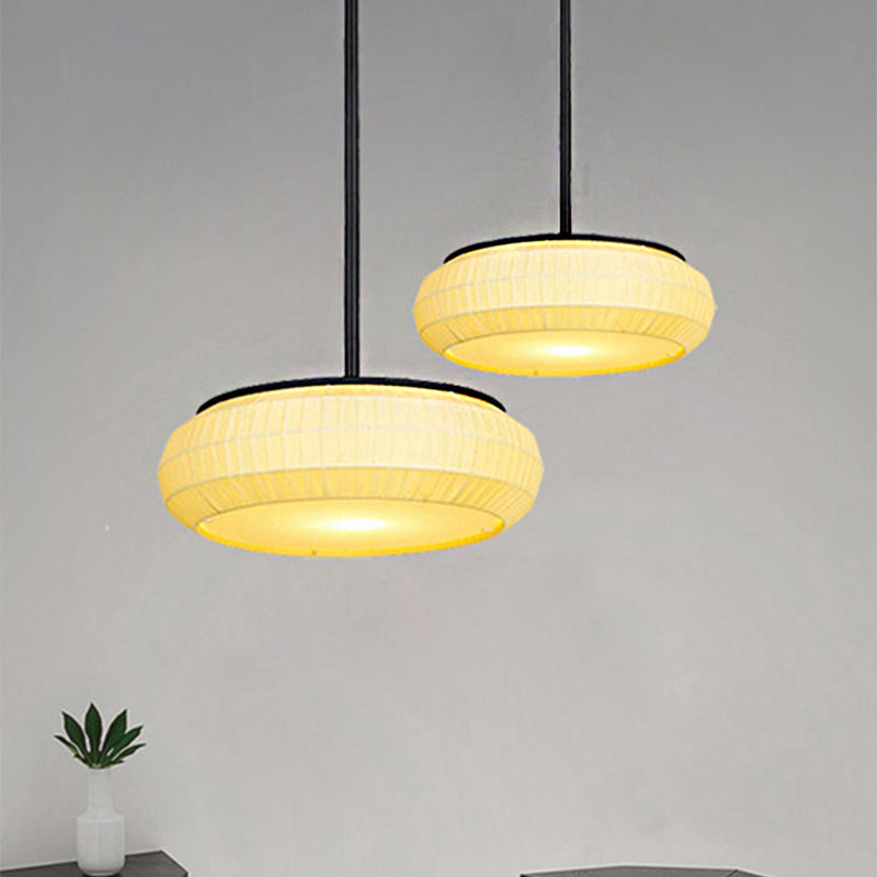 Classic White Hanging Ceiling Light With Round Fabric Shade - 1 Pendant For Living Room 16/19.5 Wide